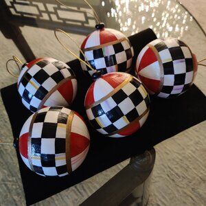 Hand Painted Christmas Ornaments Whimsical Checkered Holiday Decor DIY Lot